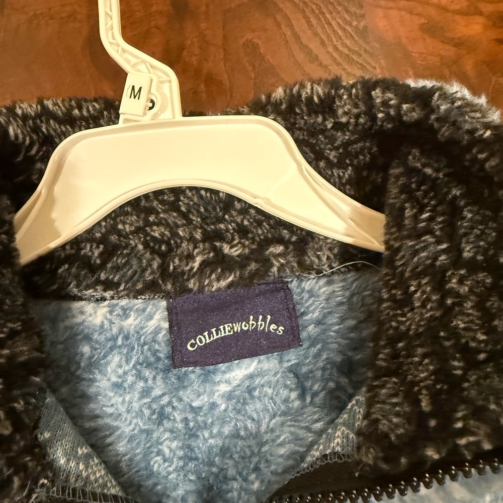 Blue Patterned Sherpa Zip-Up Jacket - Unbranded - image 3